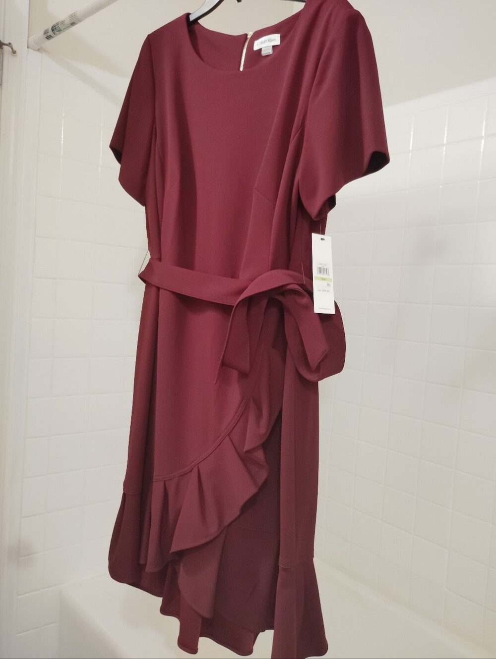 Calvin Klein Wine Ruffle Wrap-Style Midi Dress 18W